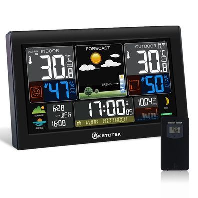 Ketotek Funk Wetterstation mit Außensensor DCF Funkwecker Barometer