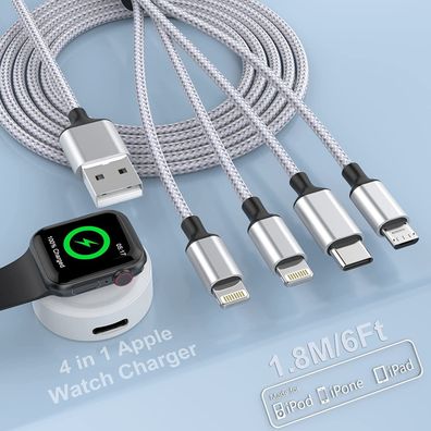 MTAKYI 4-in-1 Ladekabel 1,8 m mit Magnet-Lader fér Smartwatch