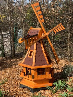 Holländische XL Gartenwindmühle Holz optional Solarlicht - 130 cm - drehbar