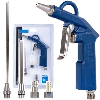 Druckluft-Ausblaspistole 5-tlg. mit 3 Düsen 20/100/180 mm + Anschlusskupplungen