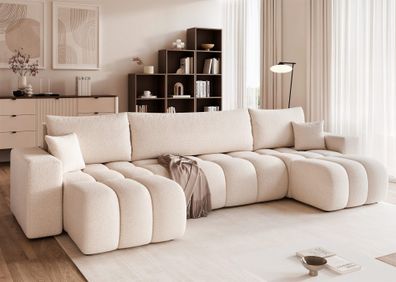 Wohnlandschaft Sofa mit Schlaffunktion ANABEL in Stoff Quelle Weiß