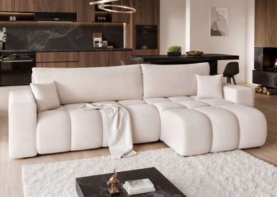 Ecksofa Schlafsofa Sofa ANABEL MAX in Stoff Quelle Weiß Ottomane Rechts