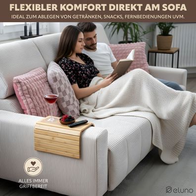 eluno Armlehnen Sofatablett aus Bambus mit rutschfester Silikonablage
