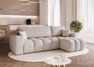 Ecksofa Schlafsofa Sofa ANABEL in Stoff Centaur Hellgrau Ottomane Rechts