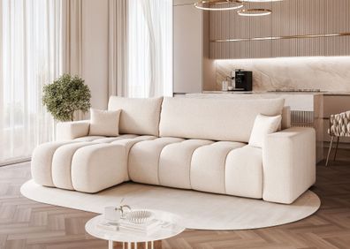 Ecksofa Schlafsofa Sofa ANABEL in Stoff Quelle Weiß Ottomane Links