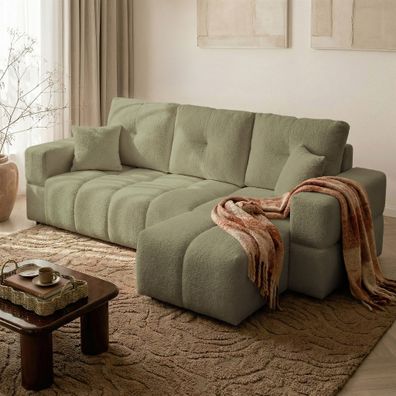 Ecksofa Schlafsofa Sofa DENISE in Stoff Centaur Moosgrün Ottomane Rechts