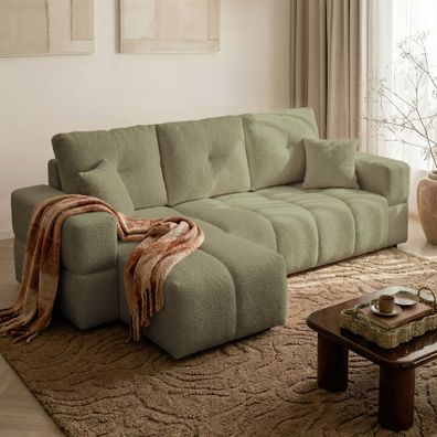 Ecksofa Schlafsofa Sofa DENISE in Stoff Centaur Moosgrün Ottomane Links