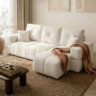 Ecksofa Schlafsofa Sofa DENISE in Stoff Centaur Creme Ottomane Rechts