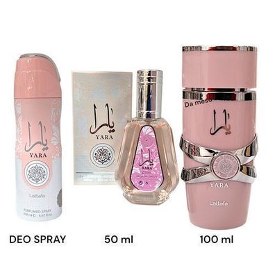 Lattafa Yara Parfum, Parfümöl, Deodorant und Vaseline