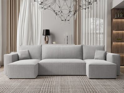 Wohnlandschaft Sofa mit Schlaffunktion ADARA in Stoff Poso Hellgrau