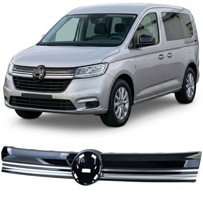 Kühlergrill Frontgrill Schwarz Glanz mit Chromleisten für VW Caddy V SB ab 2020