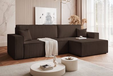 Ecksofa Schlafsofa Sofa ADARA MAX in Stoff Poso Braun Ottomane Rechts