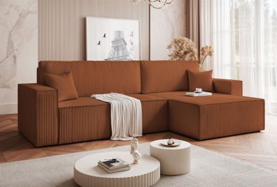 Ecksofa Schlafsofa Sofa ADARA MAX in Stoff Poso Rostbraun Ottomane Rechts