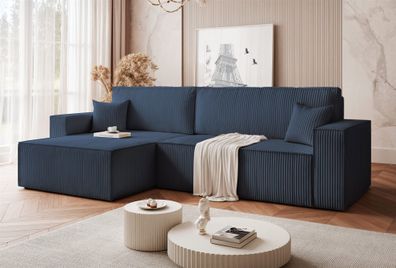 Ecksofa Schlafsofa Sofa ADARA MAX in Stoff Poso Blau Ottomane Links