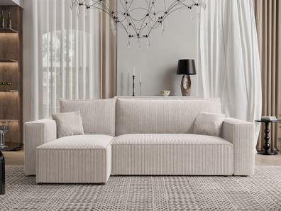 Ecksofa Schlafsofa Sofa ADARA in Stoff Poso Altweiß Ottomane Links
