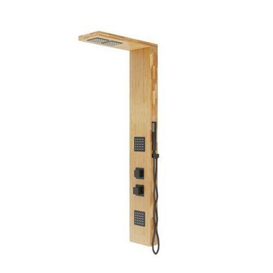Duschpaneel Edelstahl BASTI Massage Wasserfall Thermostatisch in Bambus, Schwarz