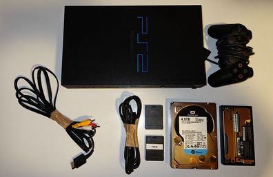 PS2 + 4 TB Festplatte + Softmod/FMCB + Zubehör