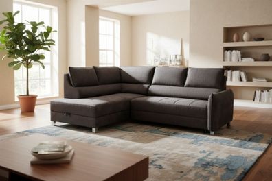 Ecksofa Schlafsofa Sofa MARNO in Stoff Chill Me Anthrazit Ottomane Links
