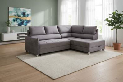 Ecksofa Schlafsofa Sofa MARNO in Stoff Chill Me Grau Ottomane Rechts