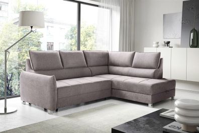 Ecksofa Schlafsofa Sofa MARNO in Stoff Chill Me Hellgrau Ottomane Rechts