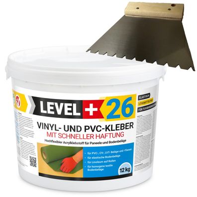 Vinylkleber 12kg PVC LVT CV Paneele Schnelle Haftung + B11 Dreieckzahnung L+26