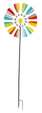 Windrad Metall Bunt einfach Gartenstecker 160cm Garten Dekoration Deko Windspiel