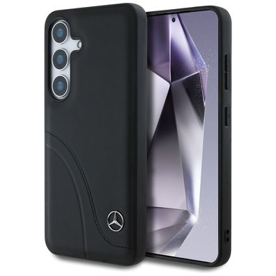 Hülle Galaxy S25 Mercedes Echtleder schwarz Streifen Logo Stern