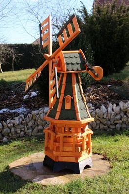 Gartenwindmühle Holz 100 cm - mit Gauben & Solarlicht