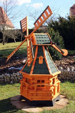 XL Gartenwindmühle Holz - optional Solar & Dachgauben, 135 cm, drehbare Flügel