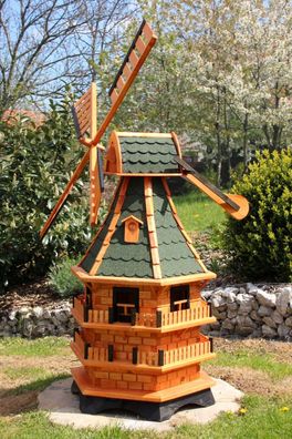 XXL Gartenwindmühle Holz 150 cm - 3-stöckig mit Gauben & Solarlicht