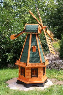 6-eckige Gartenwindmühle aus Holz mit weißen Solarlicht & Flügel
