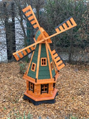 Gartenwindmühle Holz 145 cm-6-eckig optional Solar Weiß-Gartendeko