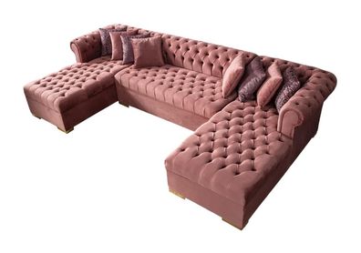 Rosa Ecksofa in U-Form großes Stoffsofa Polstermöbel für das Wohnzimmer