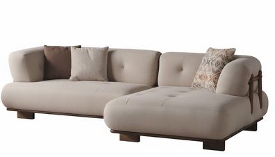 Ecksofa Geräumiges Sofa, abgerundete Formen, strapazierfähiger Stoff, Creme