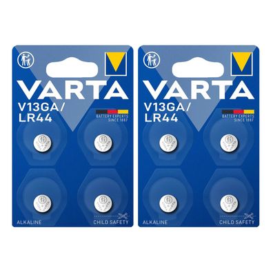 2x V13GA VARTA Knopfzelle Batterie LR44 AG13 13GA V76PX SR44 V 13 GA 4er Blister