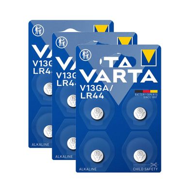3x V13GA VARTA Knopfzelle Batterie LR44 AG13 13GA V76PX SR44 V 13 GA 4er Blister