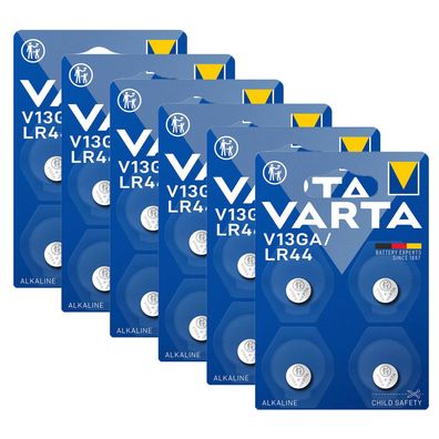 6x V13GA VARTA Knopfzelle Batterie LR44 AG13 13GA V76PX SR44 V 13 GA 4er Blister