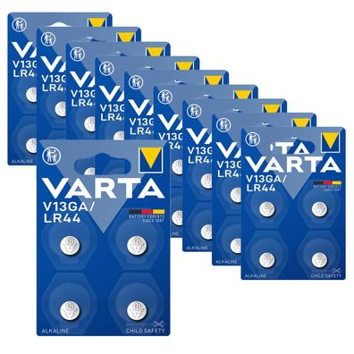 10x V13GA VARTA Knopfzelle Batterie LR44 AG13 13GA V76PX SR44 V 13 GA 4er Blister