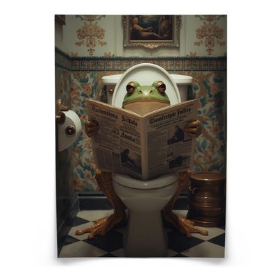 Muralo Poster für WC Badezimmer FROSCH in Toilette Retro Zeitung Abstraktion