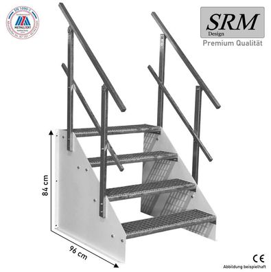 4 Stufen Treppe Breite 60 - 160 cm Standtreppe Höhe 84 cm weiß 2x Geländer