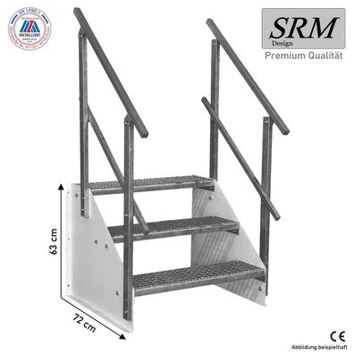 3 Stufen Treppe Breite 60 - 160 cm Standtreppe Höhe 63 cm weiß 2x Geländer