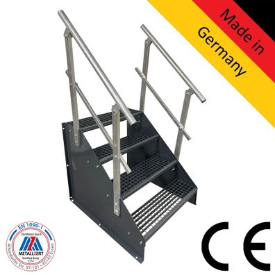 4 Stufen Standtreppe Breite 60 - 160 cm Höhe 84cm komplett anthrazit 2x Geländer
