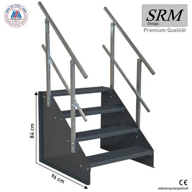 4 Stufen Standtreppe Breite 60 - 160 cm Höhe 84cm komplett anthrazit 2x Geländer