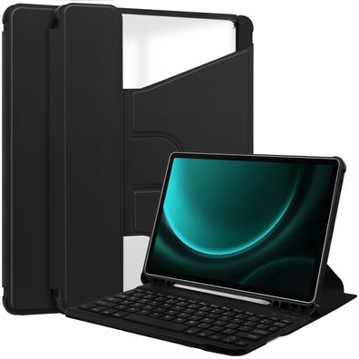 2in1 Set Bluetooth Tastatur in Weiß + Hülle f. Samsung Tab S9+ FE X610/X616 12.4