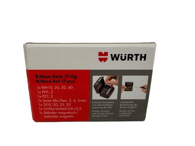 Würth Bit Sortiment 17 tlg - RW/PH/PZ/TX/6KT/SZ - Profi Bit Set für Schraubarbeiten