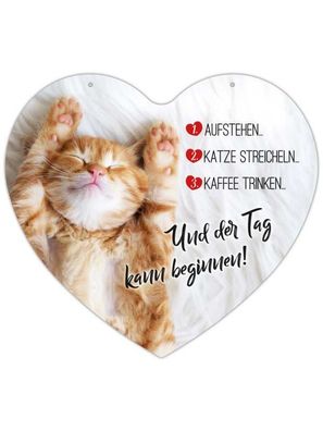 Herz Blechschild Katze streicheln HB023