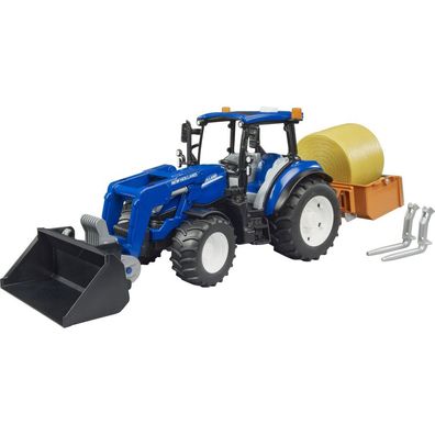 Bruder New Holland T5.120 Mit Frontlader, Ladekasten, Gabeln Und Rundballen