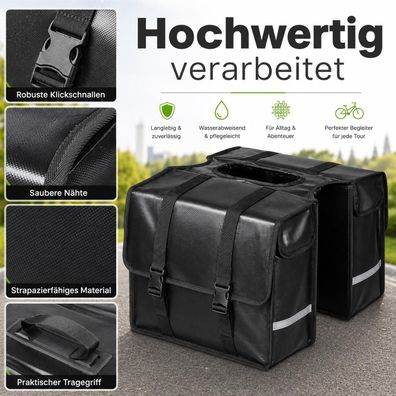 Fahrradtasche Gepäckträger 39x32,5x15cm Wasserdicht Reflektor Streifen 40L