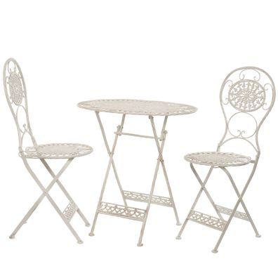 Moritz Bistro Set Tisch oval + 2 Stühle weiß antik aus Gusseisen Gartendeko Set Bistr