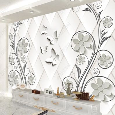 Fototapete 3D Schmetterlinge Blumen Wandbild Wohnzimmer Modern Vlies 10560